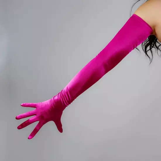 SATIN GLOVES Stretch Silk Opera Evening Extra Long 70cm 28' Hepburn Pink