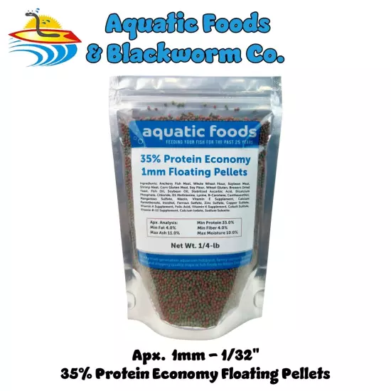 1mm - 1/32" 35% Protein Economy Floating Pellets for Tropicals & More. WL