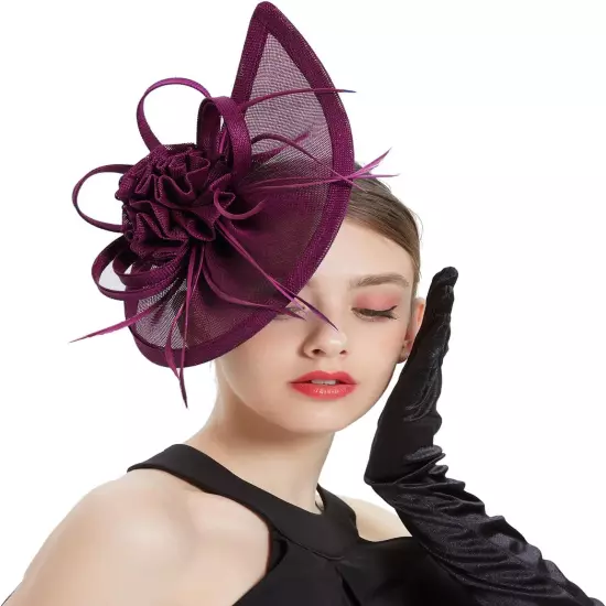 Fascinators for Women Derby Pillbox Hat Cocktail Tea Party Feather Headband