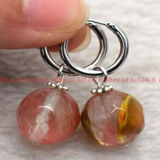 8/10/12mm Natural Multicolor Gemstone Round Beads Silver Leverback Earrings