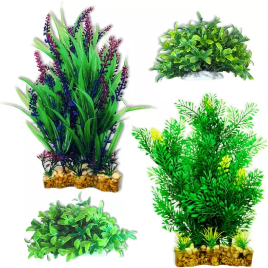 4 Pack Aquarium Plants with Non-Rusting Bases – Non-Toxic and Vibrant Colors – I