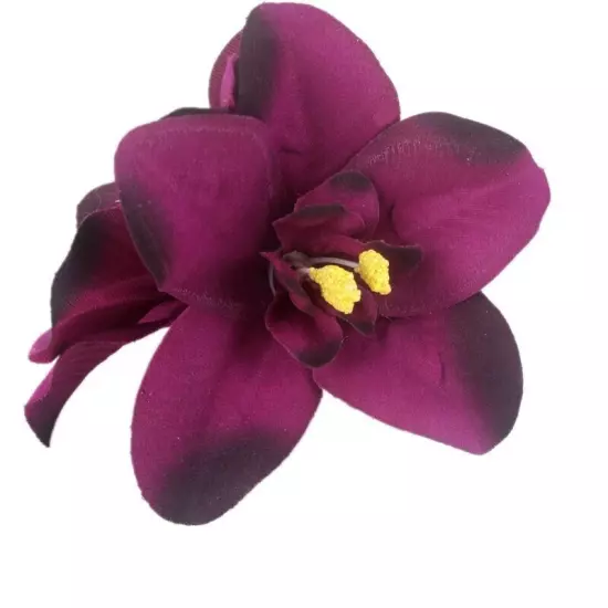 Orchid Flower Hair Clip Slide Grip Wedding Bridesmaid Prom Ball Vintage Pin 