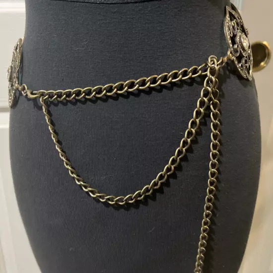 Women’s Chico Rhinestone Golden Tone Chain 40” Belt