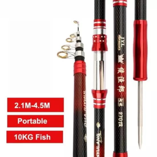 Portable Fishing Rod Pole Rock Sea Telescopic Carbon Fiber Super Hard Fast NEW S