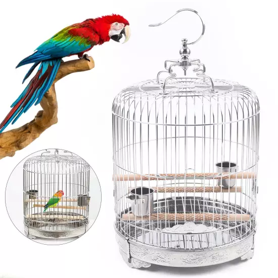 Stainless Steel Bird Cage Parrot Travel Carrier Hanging Cage Bird Perch Durable