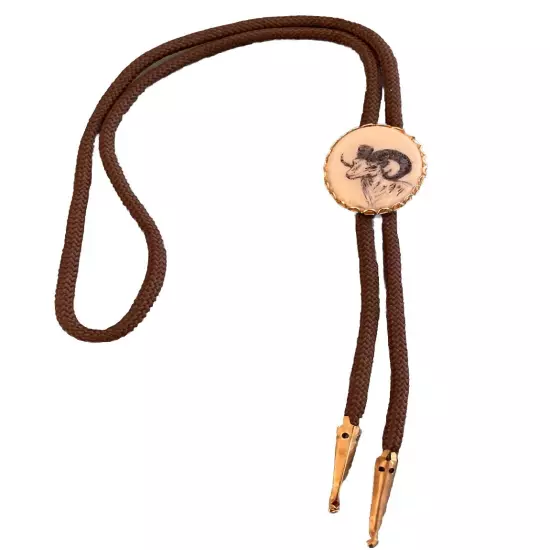 VINTAGE Bolo Tie Gold Tone Brown Oval Ram