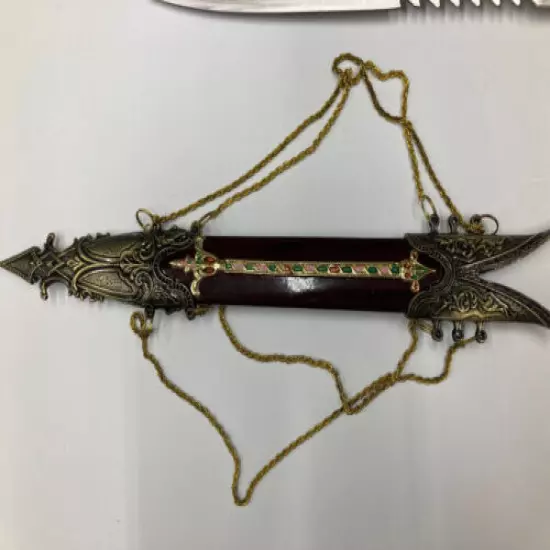 Long Decorative Dagger with 4 Chains/Sheath/Red Tassle #HK2039