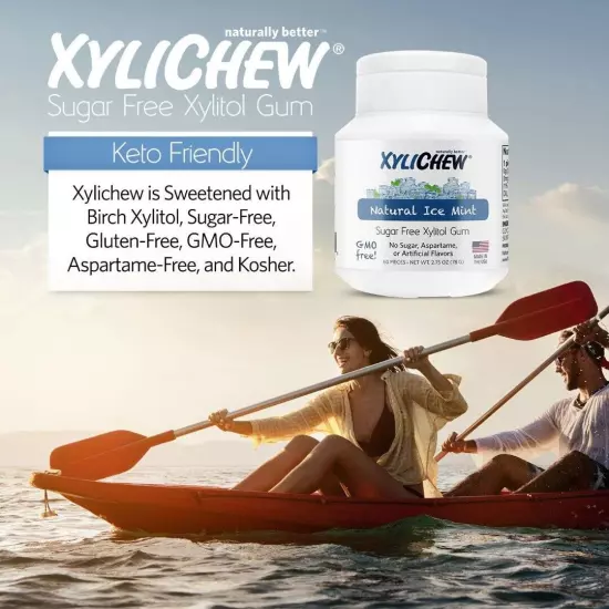 Xylichew 100% Xylitol Chewing Gum, Non-GMO, Non-Aspartame, Gluten & Sugar-Free