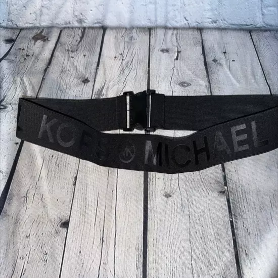 Michael Kors Black Logo Belt Speed Clip Buckle Stretchy Elastic Webbed OSFM