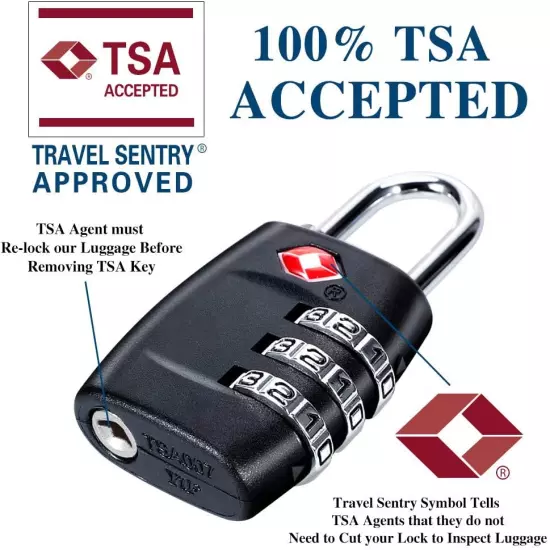 TSA Luggage Locks (4Pack) - 3 Digit Combination Padlocks - Approved Travel Lock 