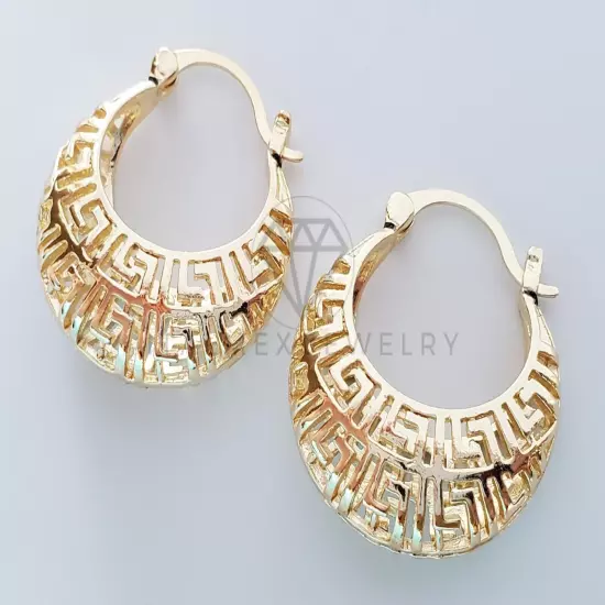 18K Basket Greek Earrings Aretes de Canasta de Grecas Diseñador Oro Laminado 18K