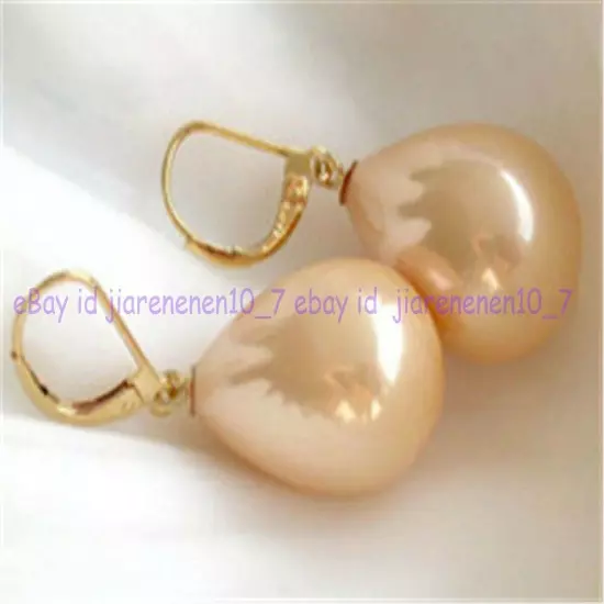 Pretty 12x16mm Real South Sea Shell Pearl Teardrop Leverback Dangle Earrings AAA