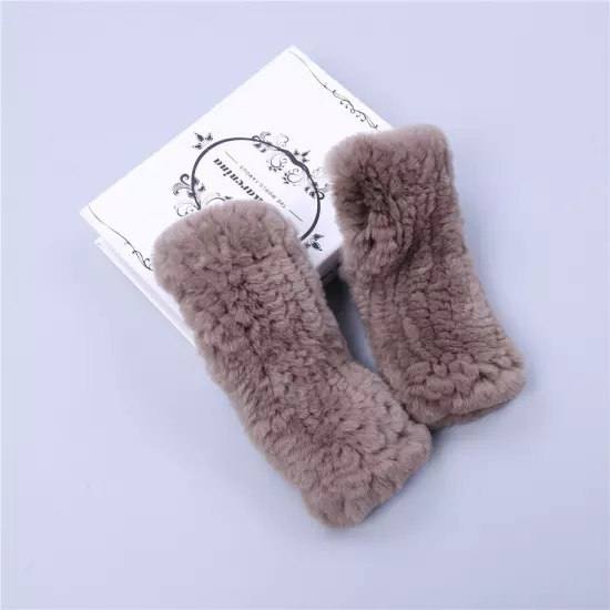 Real Rex Rabbit Fur Women's Gloves Mittens Girl Fingerless Wrist Warmer Elastic