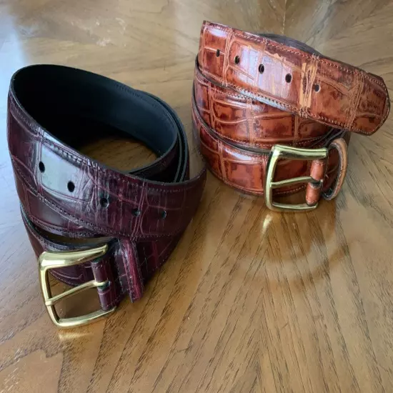 2x USA Made Top Grain Leather Mens Sz 56 Gator Textured Red Brown Big Tall Belts