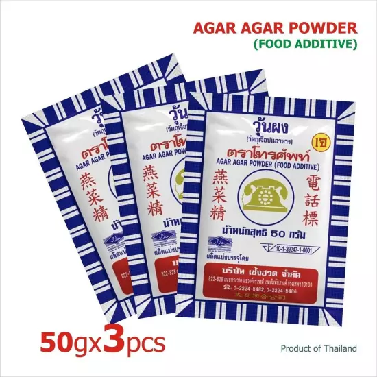 3x50g Agar Agar Powder, Thai Telephone Brand Made from Seaweed Diet Jelly