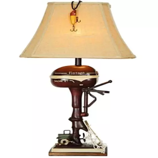 Vintage Style Fishing Boat Outboard Motor Table Lamp Nautical Lake Rustic 32"H