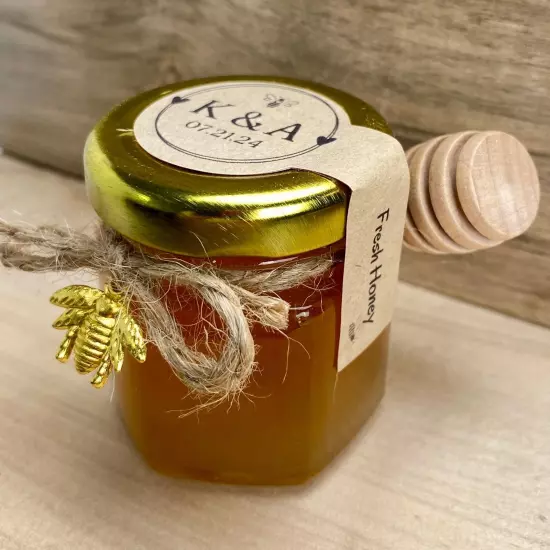 Set of 20 Fresh Raw Honey Bridal Shower Favors, 1.5oz Jars Honey, Baby Shower