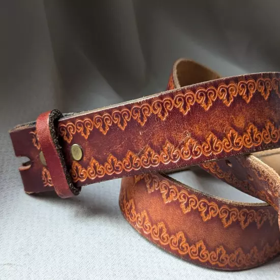 vintage HAND TOOLED buckle belt 40-42 leather WESTERN full grain COWHIDE cowboy