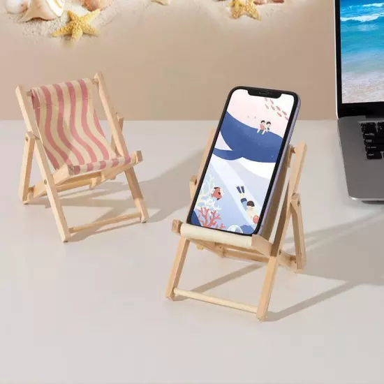 Phone Holder Beach Chair Wood Carved Modern Multicolor Solid Small Desktop Decor