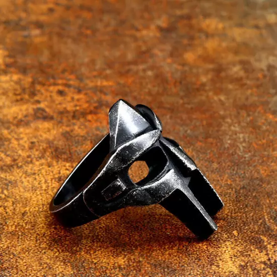 Retro Gray Spartan Warrior Helmet Ring Stainless Steel Men‘s Biker Punk Ring