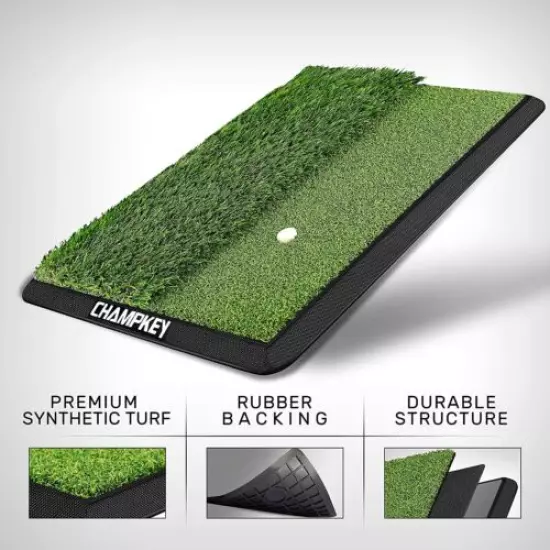 CHAMPKEY Dual-Turf Golf Hitting Mat | Come with 9 Golf Tees & 1 Rubber Tee