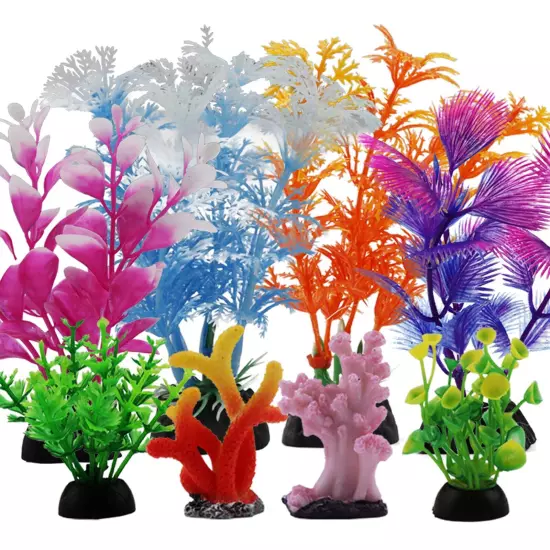 Fish Tank Decorations Plants with Resin Coral, 8 pcs Aquarium Decorations Sma...