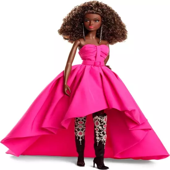 Barbie Pink Collection African American Doll in Long Fuchsia Dress Mattel HBX96