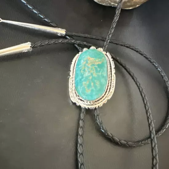 Navajo Bolo Tie Yazzie Sterling Silver Blue Green Turquoise 18007