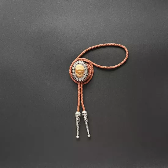 Western Cowboy Bolo Tie Brown Stone Cord Necktie Alloy Necklace Wedding Grooms