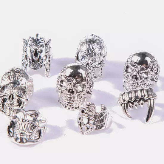 Wholesale 20pcs Skull Silver Biker Punk Party Gifts Fashion Jewelry Men's Rings