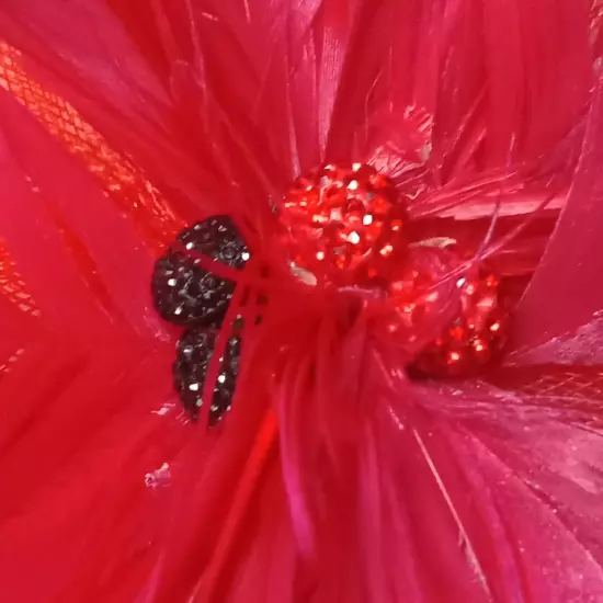 Red Fascinator Headpiece Mesh & Feathers Melbourne Cup / Red Hat Society 20x20cm