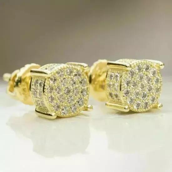 Men's 2 Ct Round Simulated Diamond Cluster Stud Earrings 14K Yellow Gold Plated