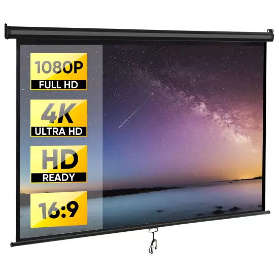 80" 16:9 Manual Pull Down Projector Screen HD Black Movie Theater Vivid Screens