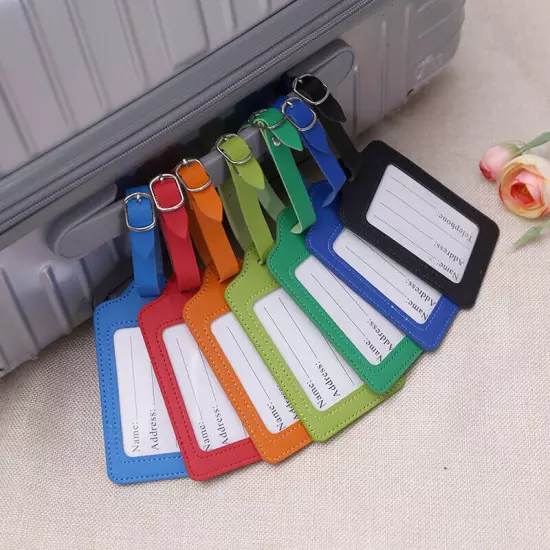 Leather Luggage Tags Suitcase ID Card Name Label Baggage Address Travel Tags