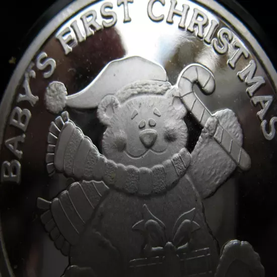 1-OZ CUTE 2021 BABY'S FIRST CHRISTMAS TEDDY BEAR ENGRAVE .999 SILVER COIN+GOLD