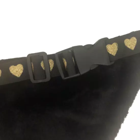 Kidpik Black Fuzzy Belt Bag Fanny Pack Gold Hardwear w/ Hearts Adjustable to 32"