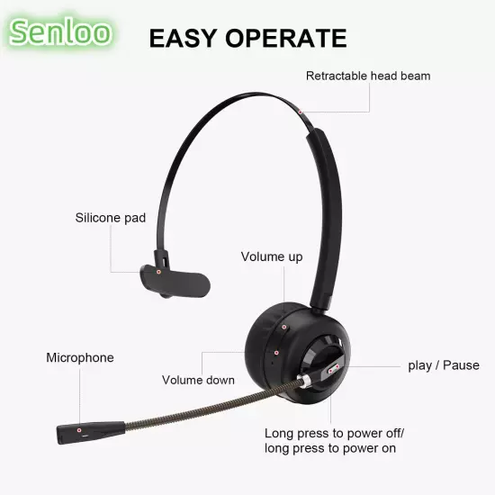 Wireless Computer Headset with Mic for Work Calls On-Ear Wireless Headphones ...