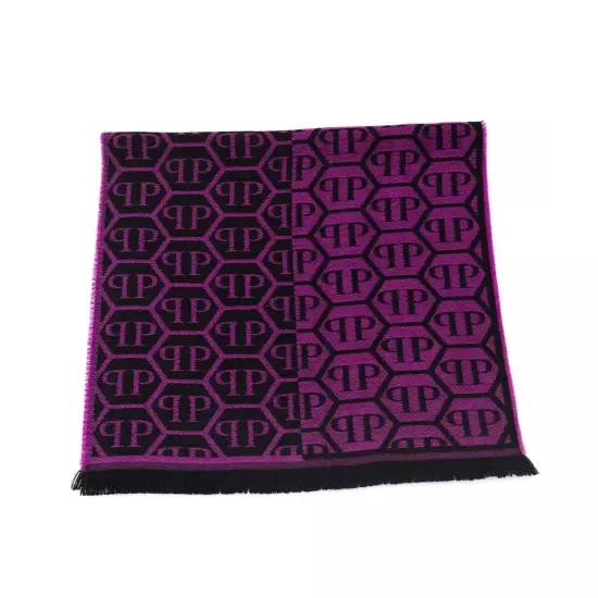 Philipp Plein Monogram Fringed Wool Blend Scarf - Scarves & Shawls - Purple