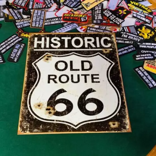 HISTORIC OLD ROUTE 66 Tin Metal Sign Wall w/ FREE PATCH decor vintage man cave