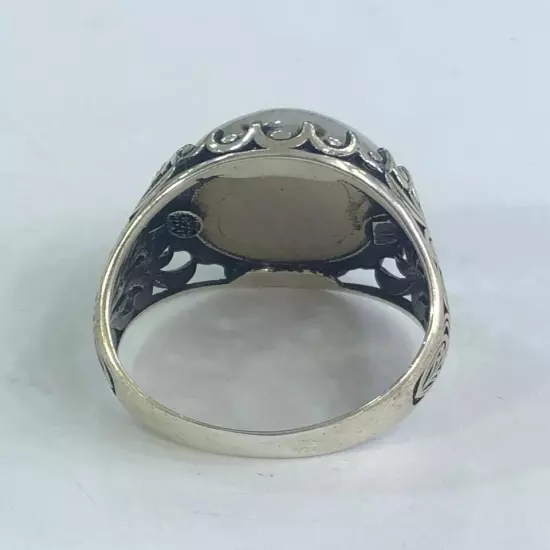 Royal Men Ring 925 Silver Yemen Agate Aqeeq خاتم عقيق يمني ابيض