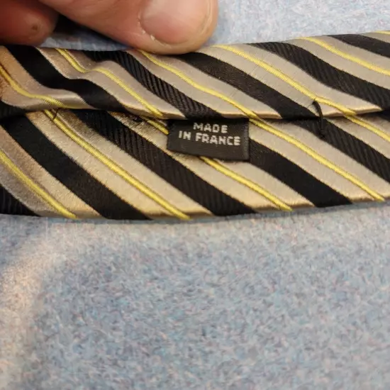 Charvet Made In France Tie Black Gold Yellow Striped Luxury Silk Designer