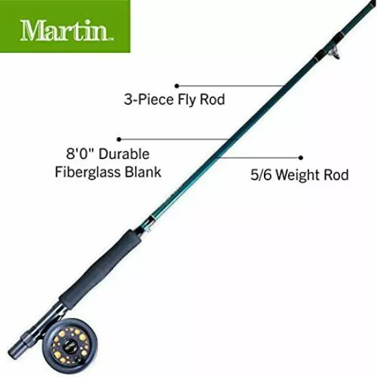 FLY FISHING KIT Complete Pole Rim-Control Reel Pre Spooled Brown Green MARTIN