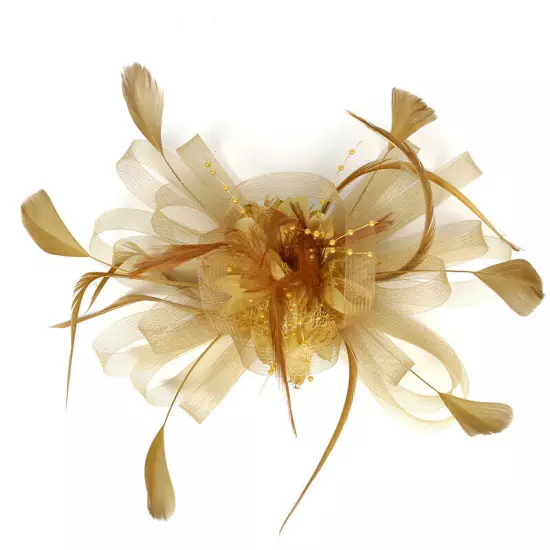 Women Fascinator Feather Hat Flower Hair Clip Church Wedding Party Headwear Clip