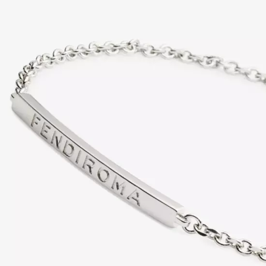 FENDI Roma palladium silver tone metal logo engraved bracelet Size Medium Italy