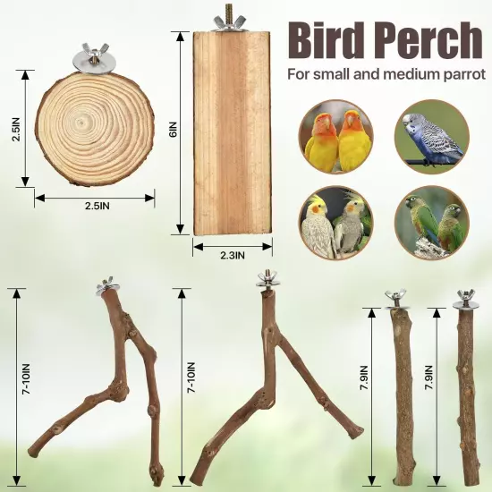 6PCS Bird Perch, Grape Stick Paw Grinding Fork, Natural Wood Bird Stand, Parr...