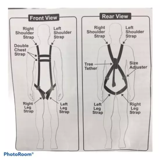 Full Body Fall Arrest System Tree Stand Safety Hunting Harness w/ Bonus Tether