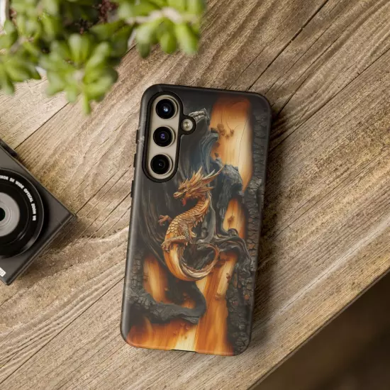 For iPhone, Samsung Galaxy, Pixel - Phone Case Cover - Carved Wood Dragon Print