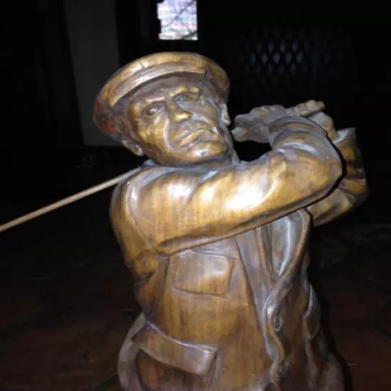 Original Michael Krone Hand Carved Golf Sculpture Antique Harry Vardon Club Ball