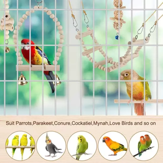 Bird Parrot Swing Toys, Chewing Standing Hanging Perch Hammock Climbing... 