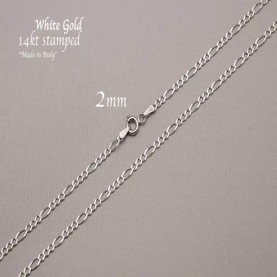 14k Solid White Gold Figaro Link Chain Necklace 2-7mm Men's Women Sz 16"-30"